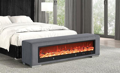 Elnath Bench w/ Visual Wood Log Fireplace Gray - R&R Furniture Gallery (Fountain Valley, CA)