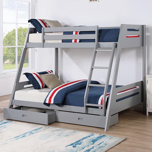 Emilee Twin/Full Bunk Bed White, Grey, Espresso, & Black - R&R Furniture Gallery (Fountain Valley, CA)