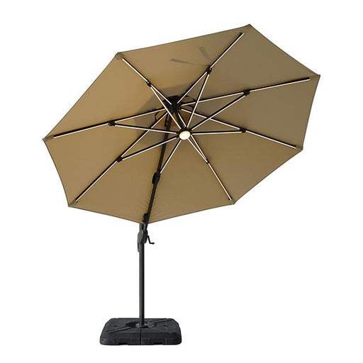 Fera 10 Ft Round Umbrella w/ LED Bulb + 37" Large Base - R&R Furniture Gallery (Fountain Valley, CA)