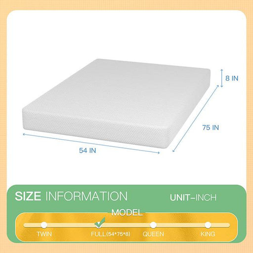 Forsythia 8" Full Green Tea Gel Memory Foam - R&R Furniture Gallery (Fountain Valley, CA)