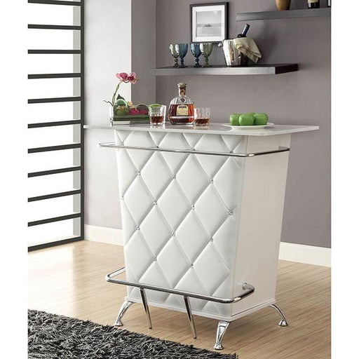 Fuero White/Chrome Bar Table (K/D) - R&R Furniture Gallery (Fountain Valley, CA)