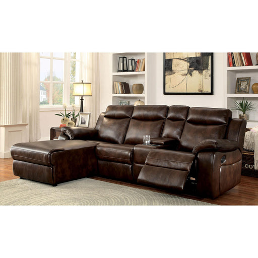 Hardy Brown Sectional w/ Console, Brown - R&R Furniture Gallery (Fountain Valley, CA)