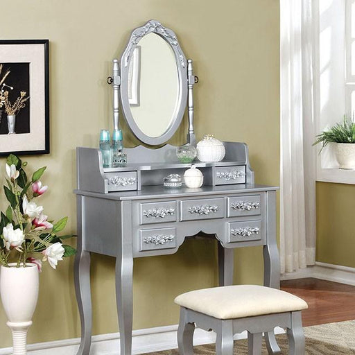 Harriet Silver Vanity w/ Stool - R&R Furniture Gallery (Fountain Valley, CA)
