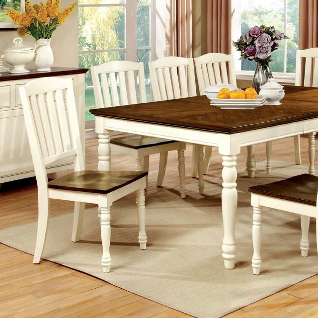 HARRISBURG Vintage White/Dark Oak Dining Table w/ 18" Butterfly Leaf - R&R Furniture Gallery (Fountain Valley, CA)