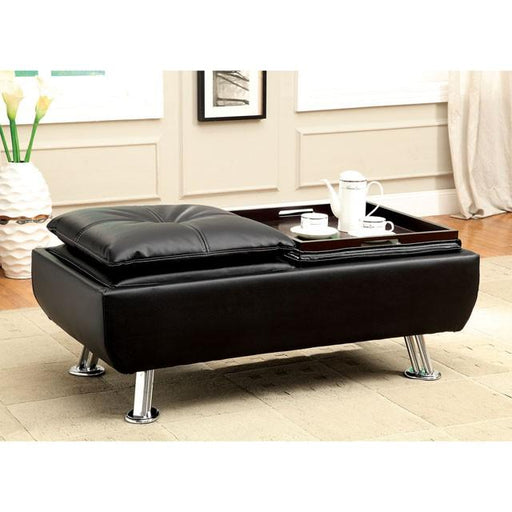 HAUSER II Black/Chrome Ottoman, Black - R&R Furniture Gallery (Fountain Valley, CA)