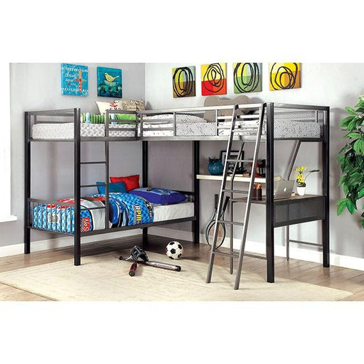 BALLARAT Silver Triple Twin Bunk Bed w/ Desk - R&R Furniture Gallery (Fountain Valley, CA)
