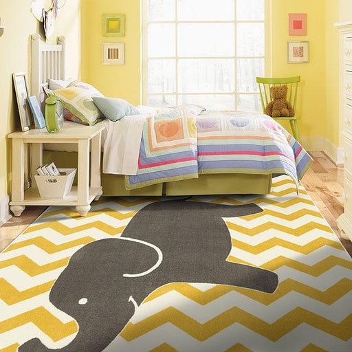 BARON 5' X 8', Area Rug, Elephant, Yellow/Gray - R&R Furniture Gallery (Fountain Valley, CA)