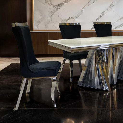 Basilicata 7 Pc Dining Table Set Chrome & Gold 5 - R&R Furniture Gallery (Fountain Valley, CA)