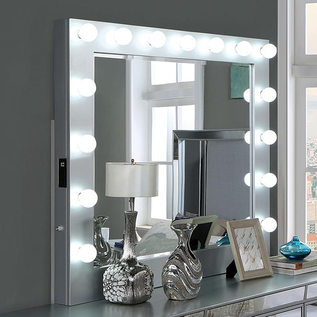 BELLADONNA Mirror w/ USB, Power, Light, Silver - R&R Furniture Gallery (Fountain Valley, CA)