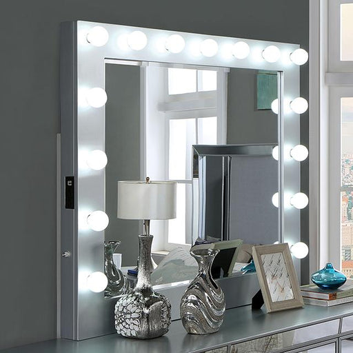 BELLADONNA Mirror w/ USB, Power, Light, Silver - R&R Furniture Gallery (Fountain Valley, CA)