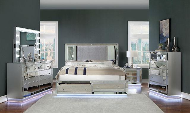 BELLADONNA Night Stand w/ LED & USB, Silver - R&R Furniture Gallery (Fountain Valley, CA)