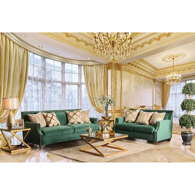VERDANTE Emerald Green/Gold Sofa - R&R Furniture Gallery (Fountain Valley, CA)