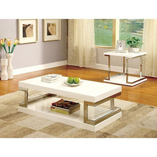 MEDA White/Chrome Coffee Table, White - R&R Furniture Gallery (Fountain Valley, CA)