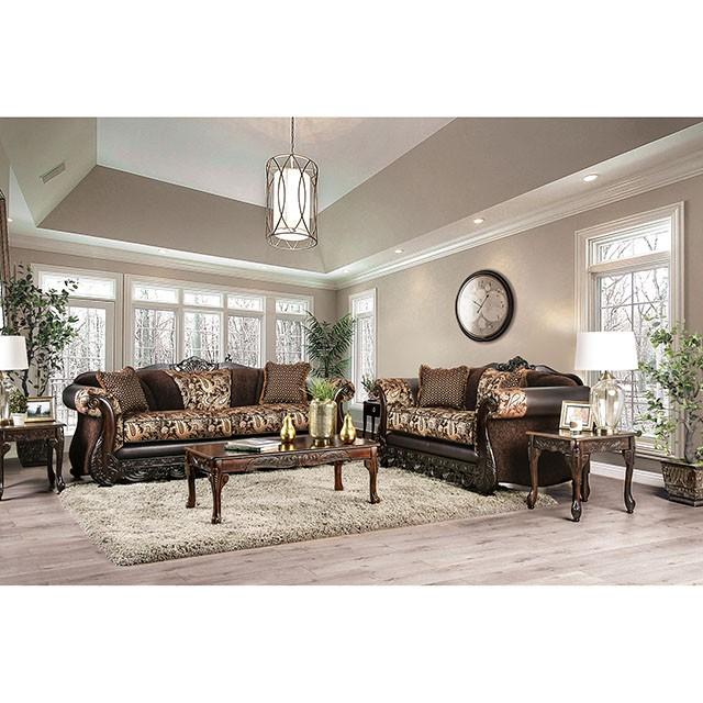Newdale Brown/Gold Love Seat - R&R Furniture Gallery (Fountain Valley, CA)