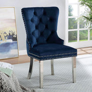Blue FOA West Jewett dining chair with modern design, shown in a well-lit setting with a sleek, comfortable appearance.