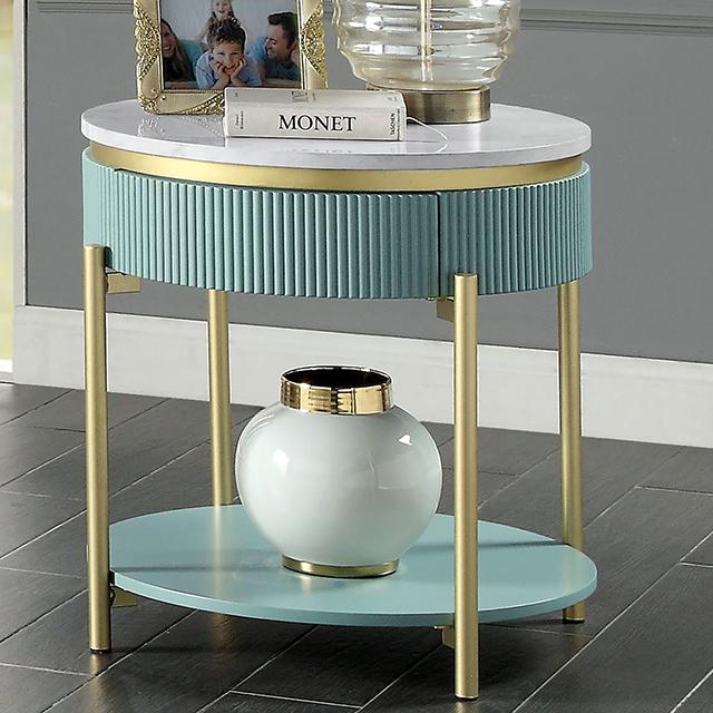KOBLENZ End Table, Light Teal - R&R Furniture Gallery (Fountain Valley, CA)