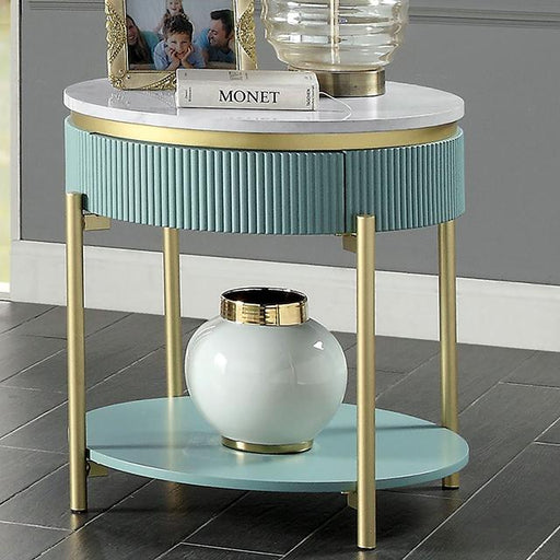 KOBLENZ End Table, Light Teal - R&R Furniture Gallery (Fountain Valley, CA)