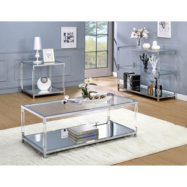 Ludvig Chrome/Clear Sofa Table - R&R Furniture Gallery (Fountain Valley, CA)