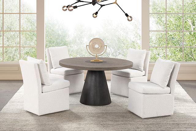 Broager 5 Pc Dining Table Set (Light Gray Swivel Chairs) - R&R Furniture Gallery (Fountain Valley, CA)