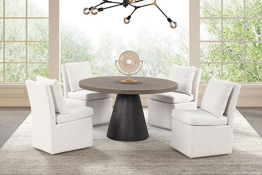 Broager 5 Pc Dining Table Set (Light Gray Swivel Chairs) - R&R Furniture Gallery (Fountain Valley, CA)