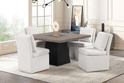 Broager 5 Pc Dining Table Set (White Swivel Chairs) - R&R Furniture Gallery (Fountain Valley, CA)