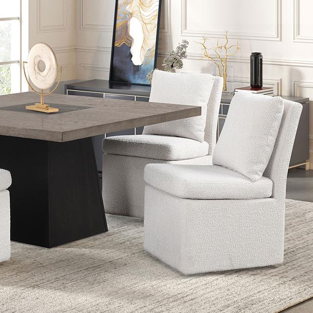 Broager 5 Pc Dining Table Set (White Swivel Chairs) - R&R Furniture Gallery (Fountain Valley, CA)