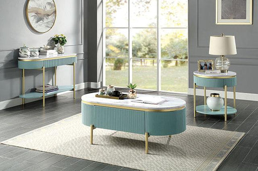 KOBLENZ End Table, Light Teal - R&R Furniture Gallery (Fountain Valley, CA)