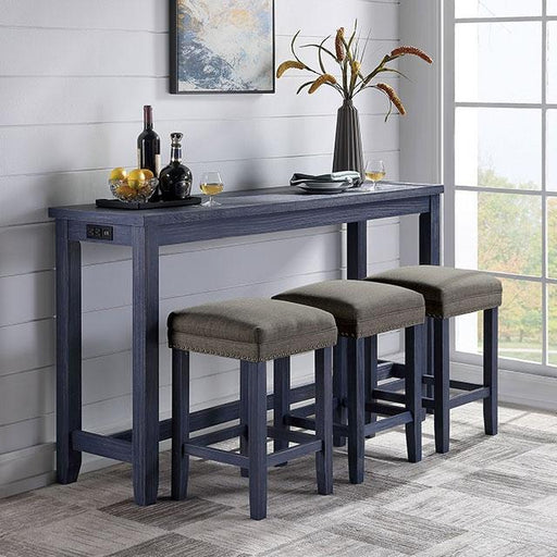 CAERLEON 4 Pc. Counter Ht. Table Set, Blue - R&R Furniture Gallery (Fountain Valley, CA)
