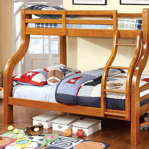 SOLPINE Gray & Oak Twin/Full Bunk Bed - R&R Furniture Gallery (Fountain Valley, CA)