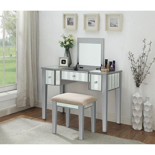 Joyce Silver Vanity w/ Stool - R&R Furniture Gallery (Fountain Valley, CA)
