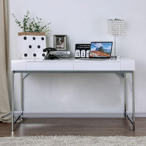 Loke White/Chrome Computer Desk - R&R Furniture Gallery (Fountain Valley, CA)