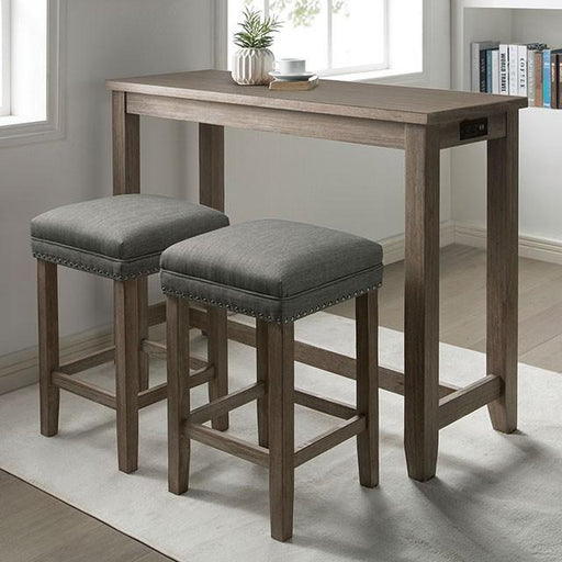 CAERLEON 3 Pc. Counter Ht. Table Set, Wire-brushed Gray - R&R Furniture Gallery (Fountain Valley, CA)