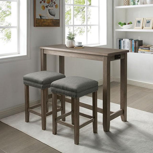 CAERLEON 3 Pc. Counter Ht. Table Set, Wire-brushed Gray - R&R Furniture Gallery (Fountain Valley, CA)