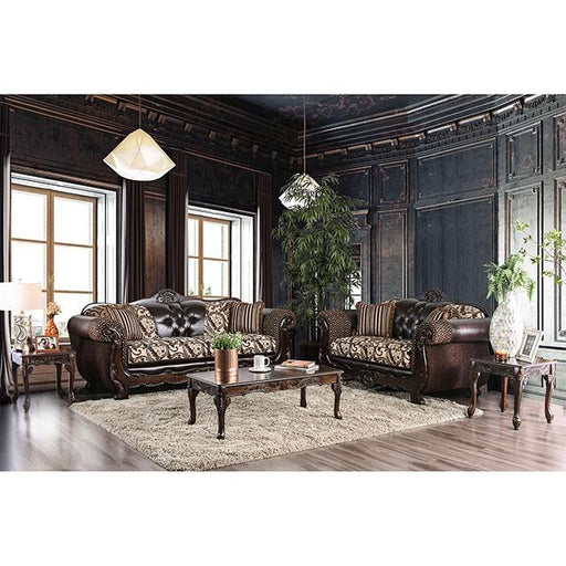 Quirino Light Brown/Dark Brown Love Seat - R&R Furniture Gallery (Fountain Valley, CA)
