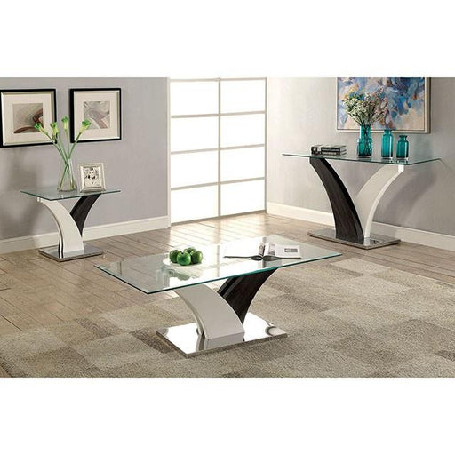 SLOANE White/Dark Gray/Chrome Sofa Table - R&R Furniture Gallery (Fountain Valley, CA)
