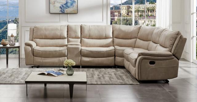Beige FOA West Jerominus sectional sofa with plush cushions and modern design, perfect for living room seating.