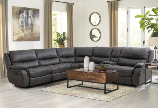 Dark gray FOA West JEROMINUS sleeper sectional sofa with chaise lounge, showcasing plush fabric and modern design.