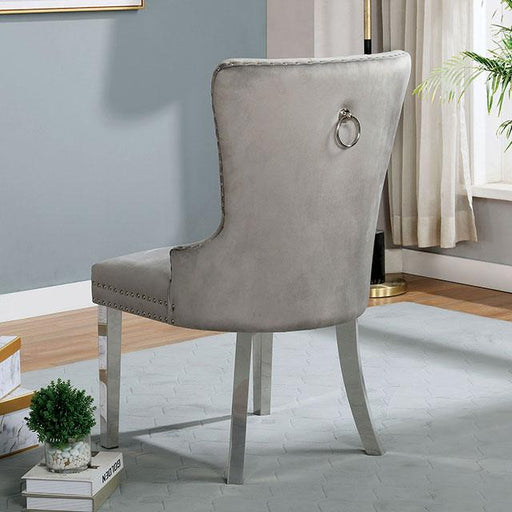 Gray FOA West Jewett dining chair with modern design, shown in a contemporary setting.