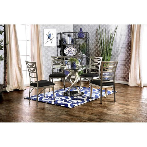 ROXO Silver/Black Round Dining Table - R&R Furniture Gallery (Fountain Valley, CA)