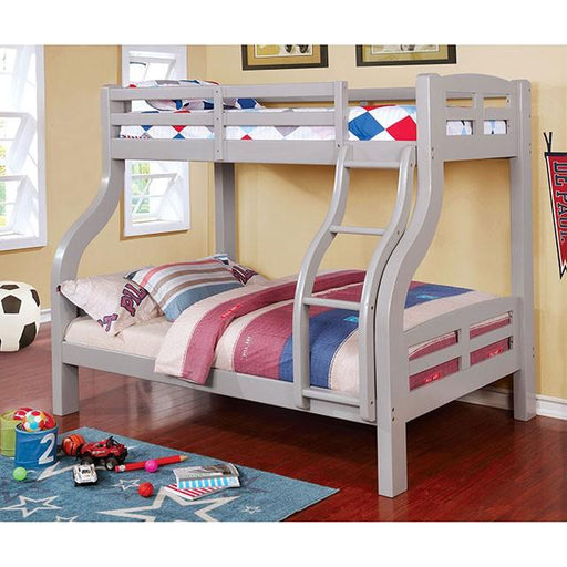 SOLPINE Gray & Oak Twin/Full Bunk Bed - R&R Furniture Gallery (Fountain Valley, CA)