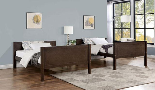 STAMOS Full/Full, Twin/Full, & Twin/twin Bunk Bed, Walnut - R&R Furniture Gallery (Fountain Valley, CA)