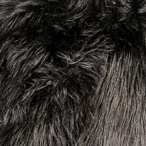 Jet black 20x20 inch fur pillow by FOA West, showcasing plush, soft fabric with a cozy, luxurious texture.