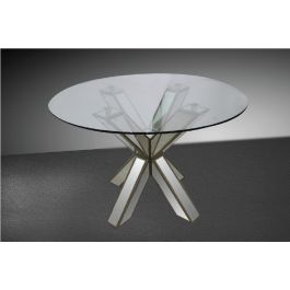 Hancock Transitional Mirrored Round Glass Dining Table