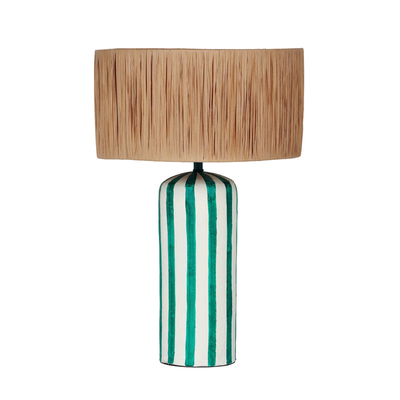 Ravello Green Striped Papier Mache Table Lamp