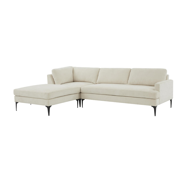Serena Cream Velvet LAF Chaise Sectional with Black Legs