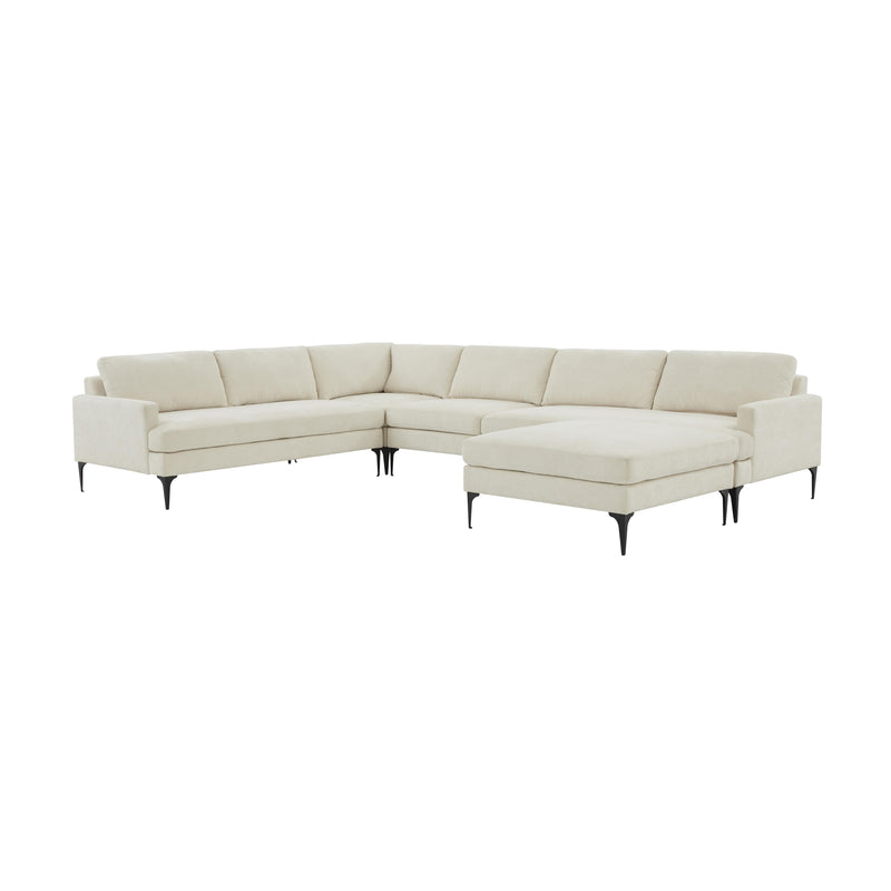 Serena Cream Velvet Large Chaise Sectional with Black Legs