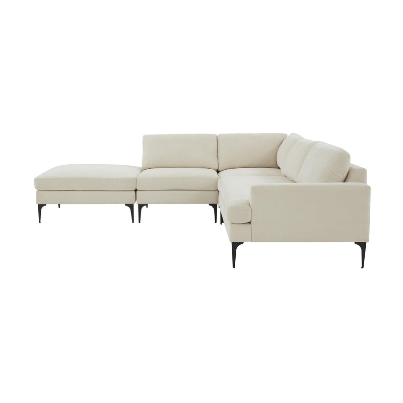 Serena Cream Velvet Large LAF Chaise Sectional with Black Legs