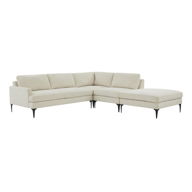 Serena Cream Velvet Large RAF Chaise Sectional with Black Legs