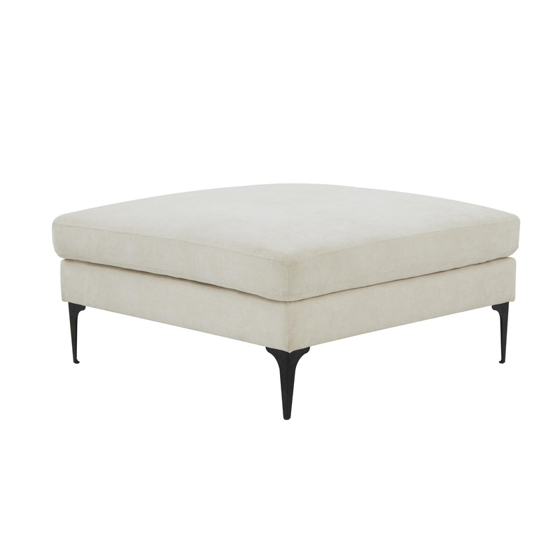 Serena Cream Velvet Ottoman with Black Legs