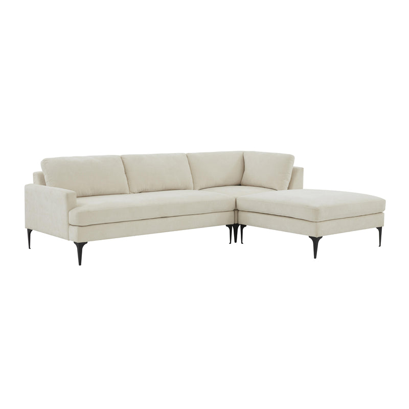 Serena Cream Velvet RAF Chaise Sectional with Black Legs